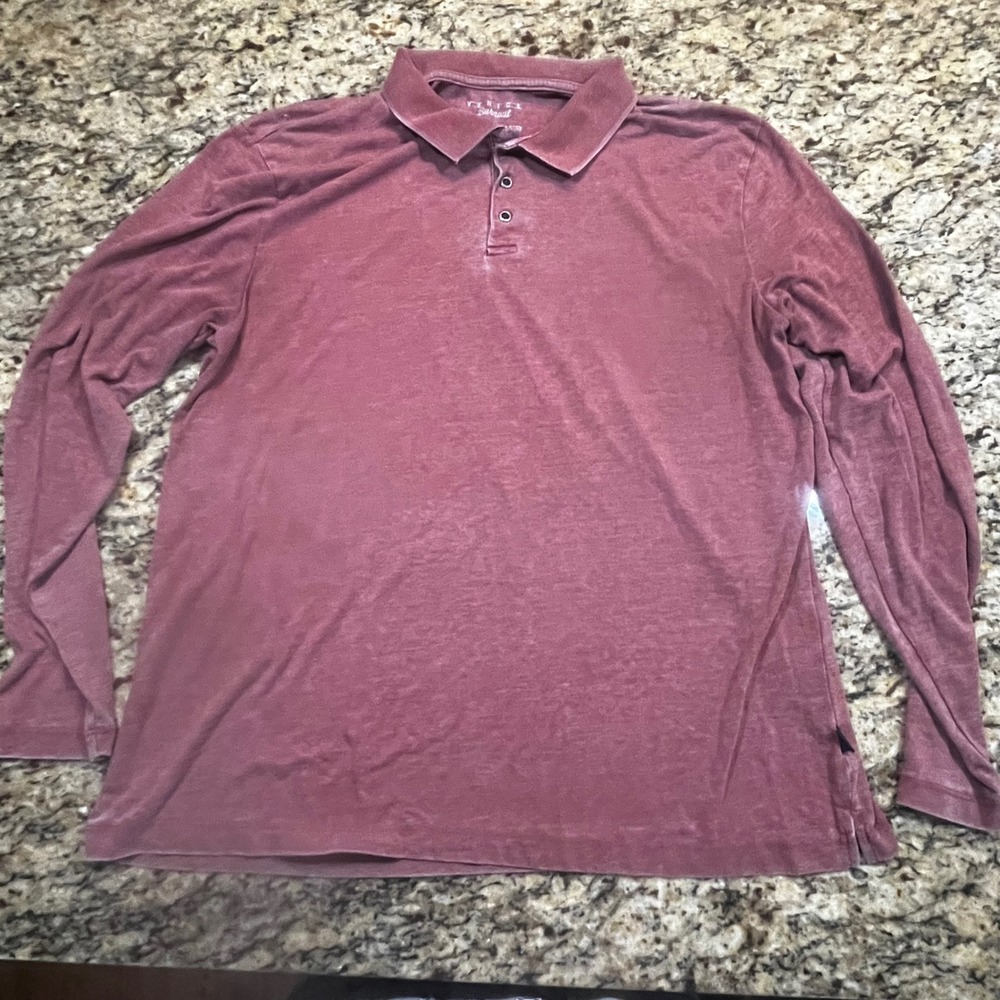 Lucky Brand Venice Burnout Long Sleeve Polo Shirt Mens Large Burgundy Red Faded